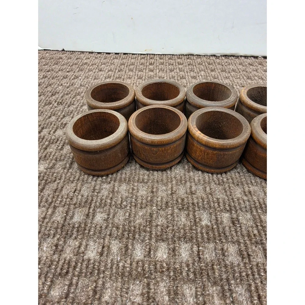 Vintage Wooden Napkin Rings Set of 14 Brown Rustic Farmhouse Table Decor